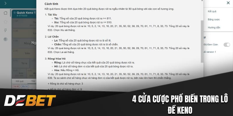 4 cửa cược phổ biến trong lô đề Keno