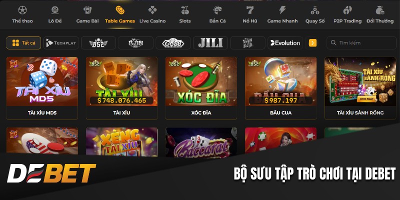 Bộ sưu tập trò chơi tại Debet