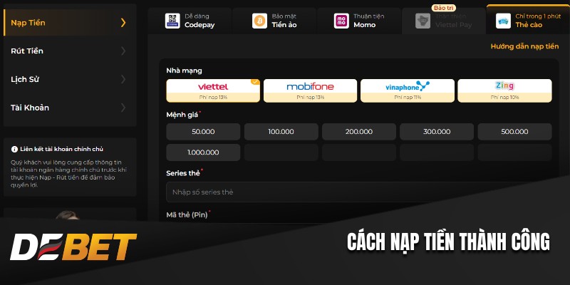 Cách nạp tiền thành công