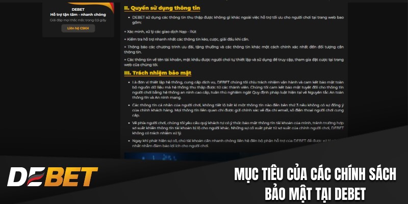 Chính sách bảo mật và mục tiêu của Debet