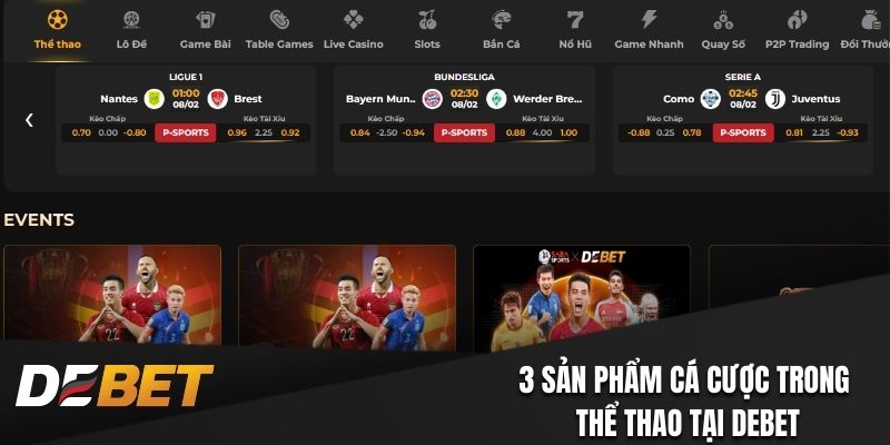 Tham khảo 3 sản phẩm cá cược trong Thể thao Debet